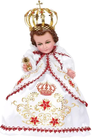 A&C Wedding inc. Cristo Rey Infant Jesus Statue Outfit, White Gown with Red and Gold Embroidery, Crown and Shoes (20cm)
