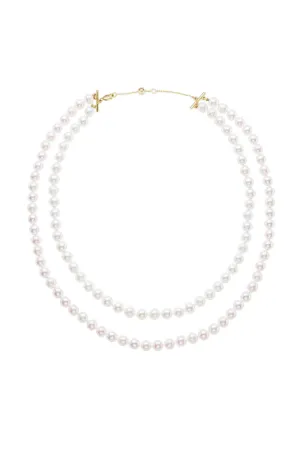 Akoya Double Strand Necklace in Yellow Gold