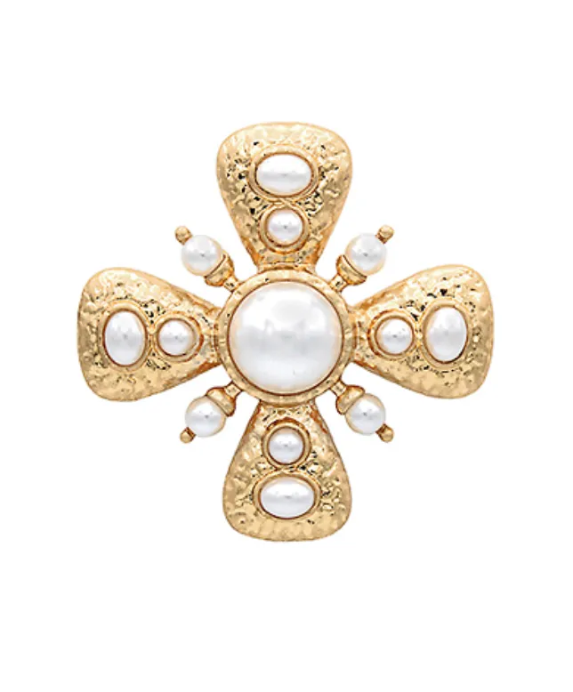 Antique Style Pearl Cross Brooch