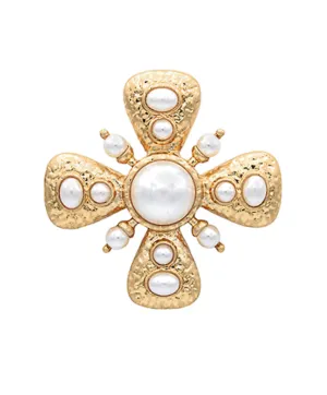 Antique Style Pearl Cross Brooch