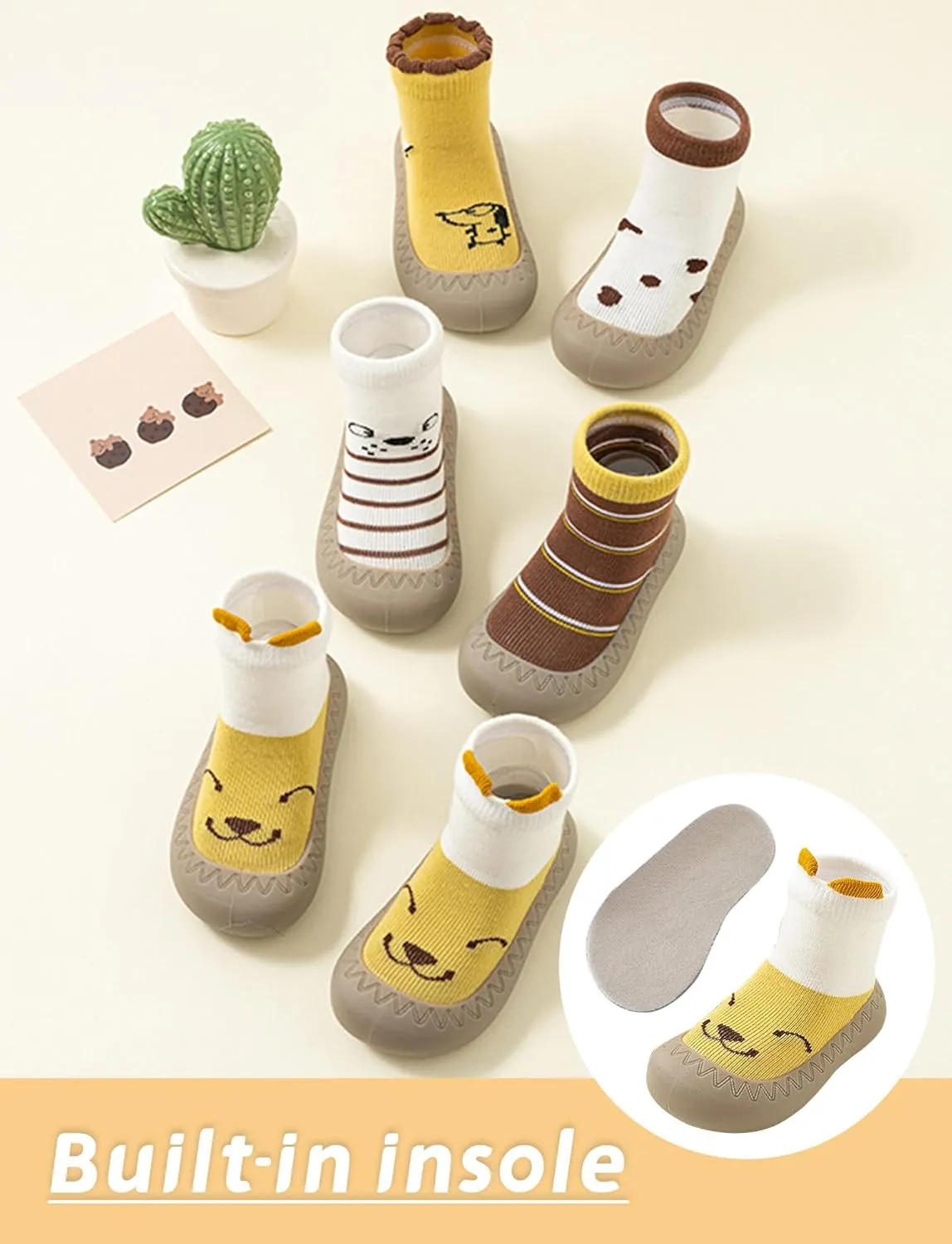 Baby Boy Girl Sock Shoes Non Slip Indoor Soft Slipper Infant Toddler First Walking Floor Shoes Protect Kids Feet Soles with Grips Warm Sneakers 0-36 Months