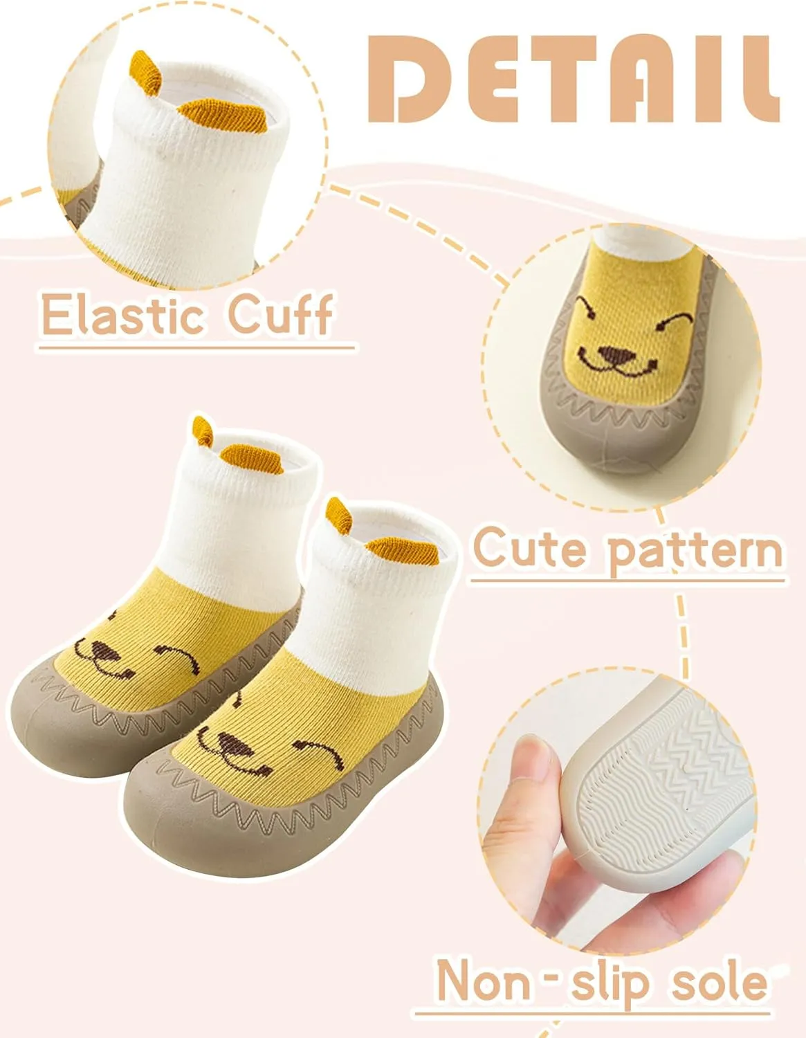 Baby Boy Girl Sock Shoes Non Slip Indoor Soft Slipper Infant Toddler First Walking Floor Shoes Protect Kids Feet Soles with Grips Warm Sneakers 0-36 Months