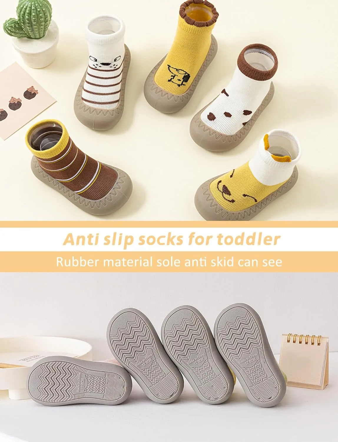 Baby Boy Girl Sock Shoes Non Slip Indoor Soft Slipper Infant Toddler First Walking Floor Shoes Protect Kids Feet Soles with Grips Warm Sneakers 0-36 Months