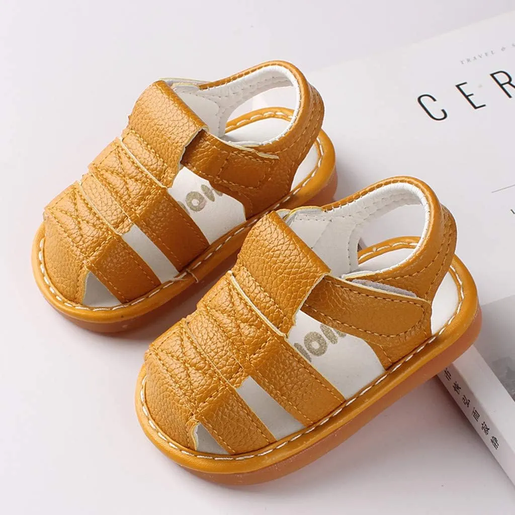 Baby Boy Sandals Girl Shoes Soft Anti-Slip Sole Toddler First Walker Infant Sandals Roman Shoes for Baby Boys (Yellow-03#A, 6-9Months)