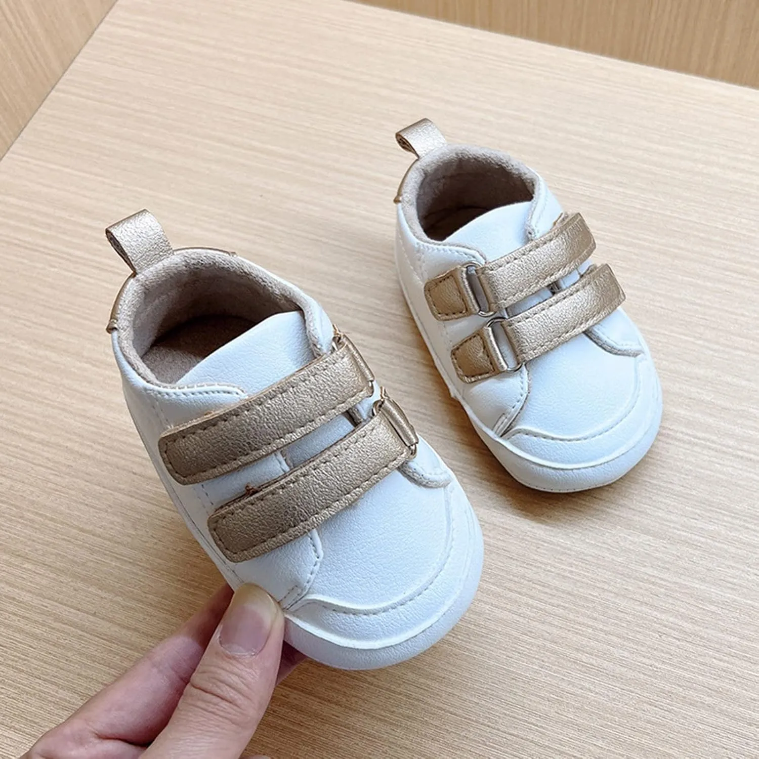Baby Boys Girls Anti-Slip Sneakers Newborn Toddler Soft Slip On First Walking Leather Shoes for Outdoor Simple Shoes