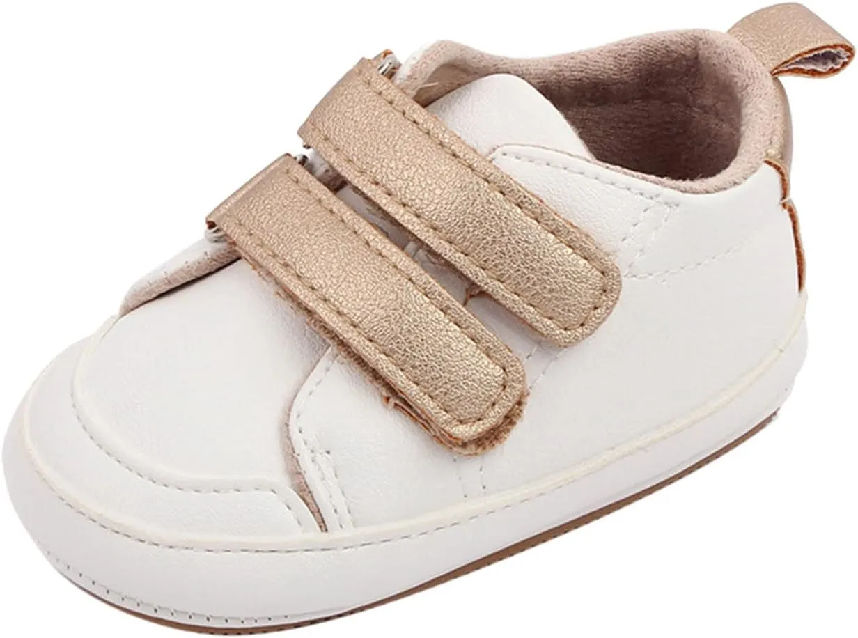 Baby Boys Girls Anti-Slip Sneakers Newborn Toddler Soft Slip On First Walking Leather Shoes for Outdoor Simple Shoes