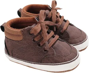 Baby Boys Girls High Top Sneakers Ankle PU Leather Non-Slip Soft Rubber Sole Infant Booties First Walking Shoes