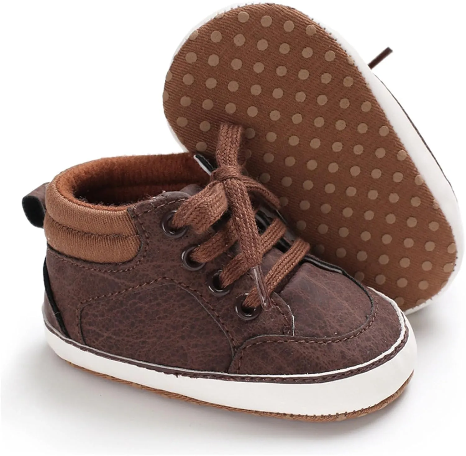 Baby Boys Girls High Top Sneakers Ankle PU Leather Non-Slip Soft Rubber Sole Infant Booties First Walking Shoes