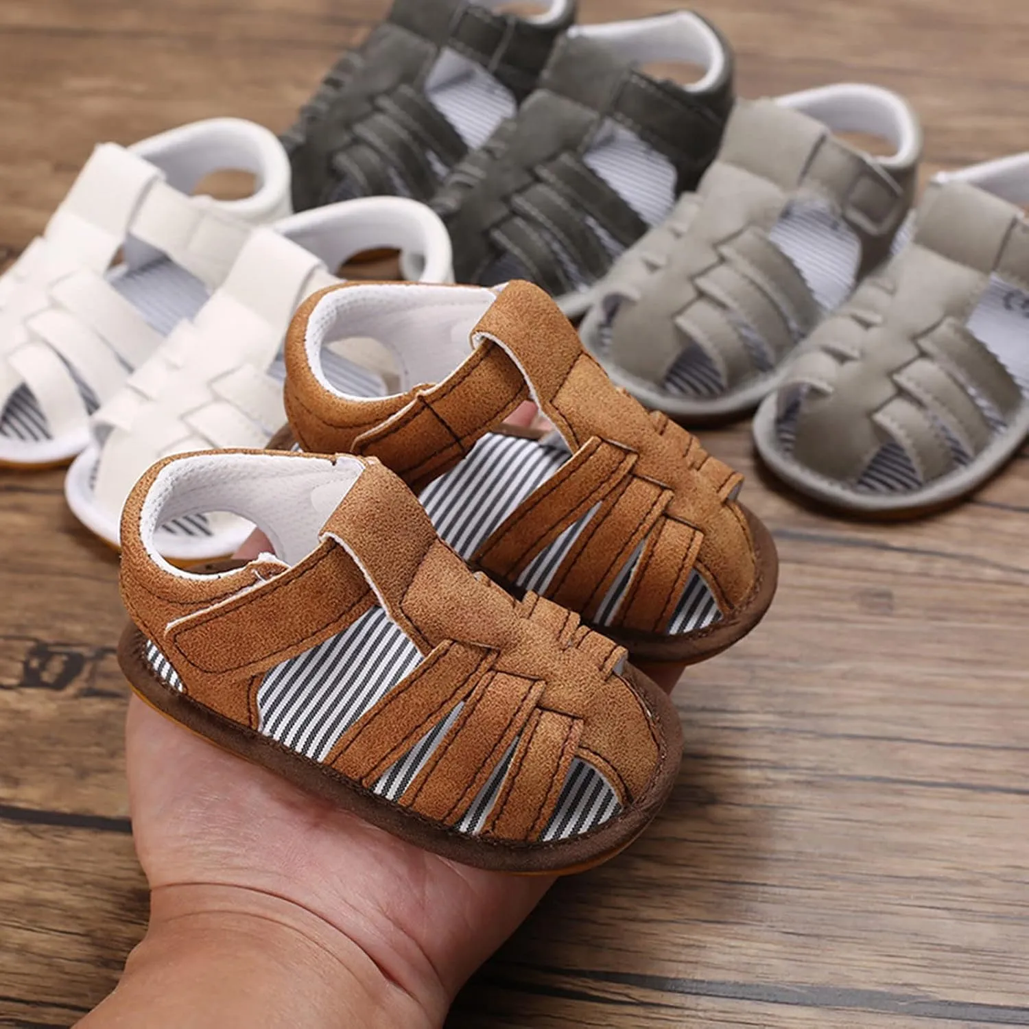 Baby Boys Girls Sandals Closed-Toe Infant Soft Rubber Sole Outdoor Shoes For First Walkers No Slip Rome Shoes