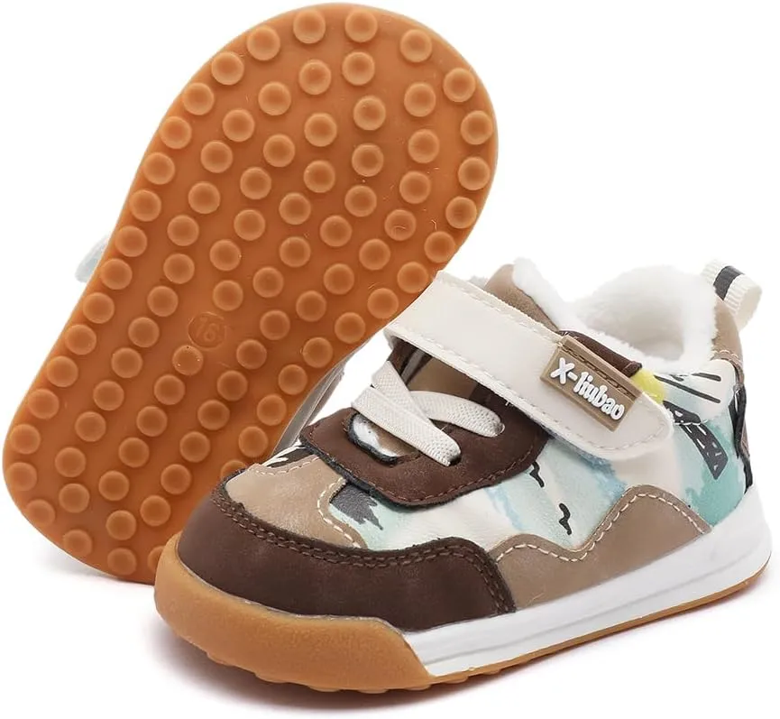 Baby Boys Girls Shoes for Toddler 1-3 Years Warm Sneakers with Plush Faux Fur Lining Soft Rubber Sole Non-Slip Outdoor Boots