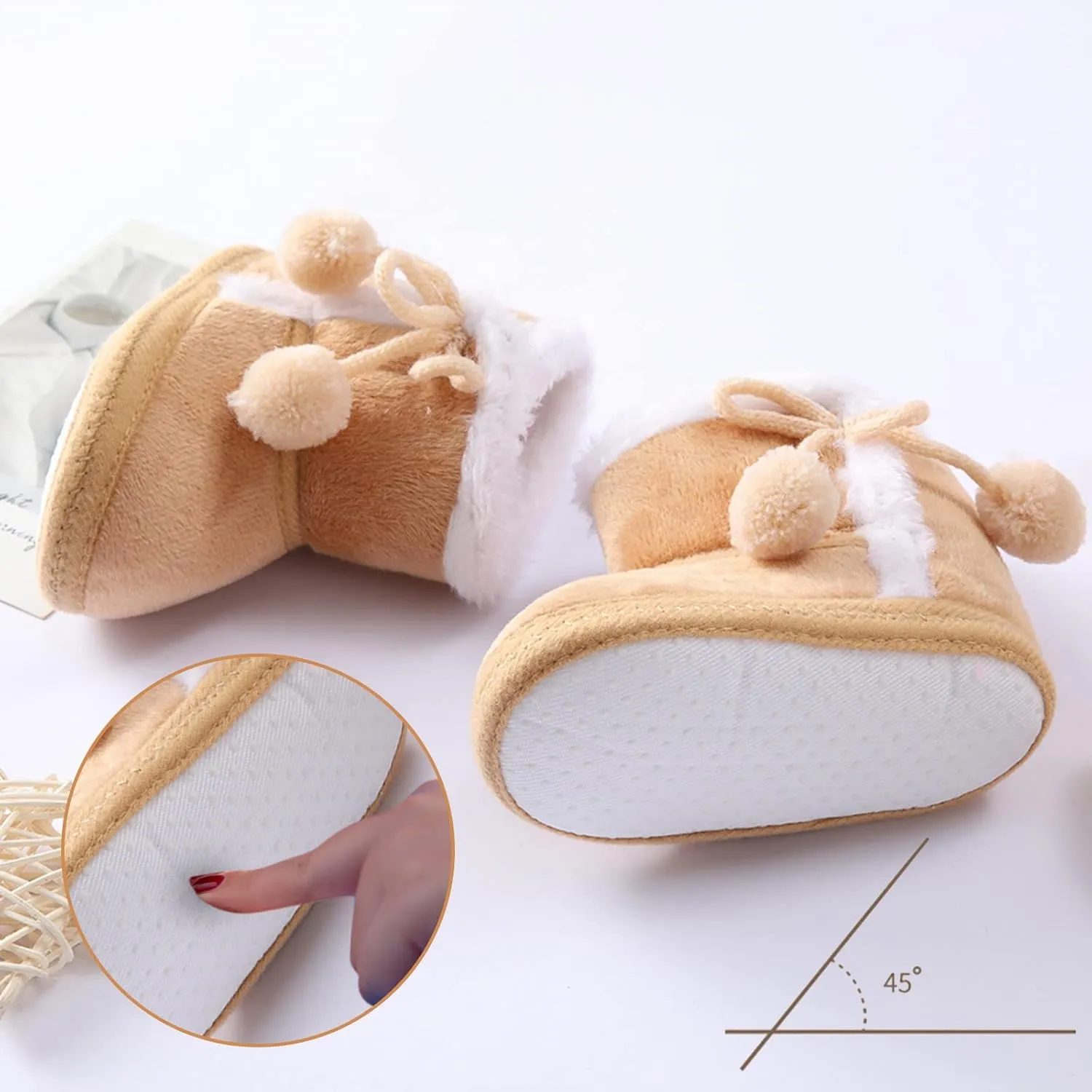 Baby Boys Girls Snow Boots Fur Lined Non Slip Soft Sole Toddler First Walker Winter Warm Crib Shoes Waterproof
