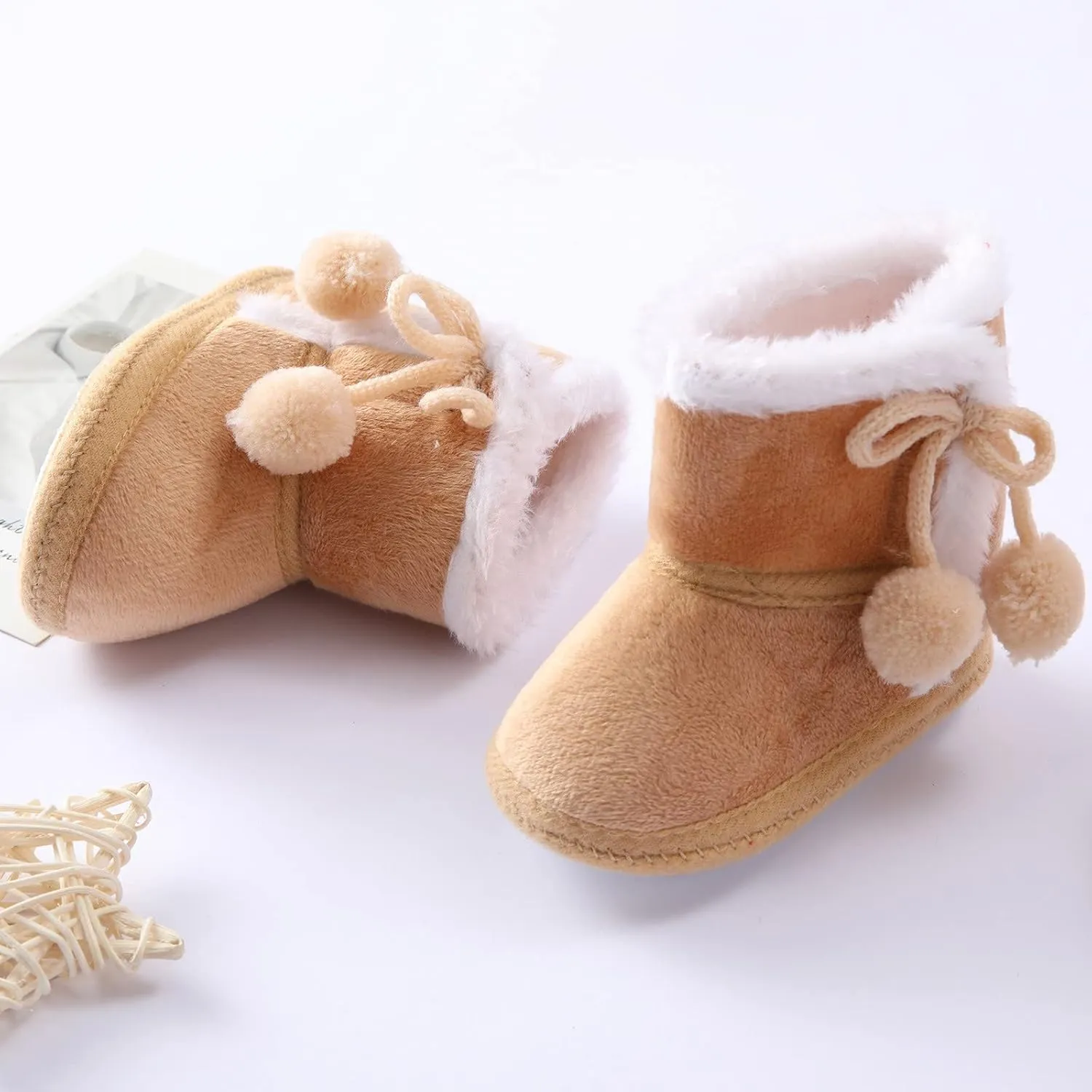 Baby Boys Girls Snow Boots Fur Lined Non Slip Soft Sole Toddler First Walker Winter Warm Crib Shoes Waterproof