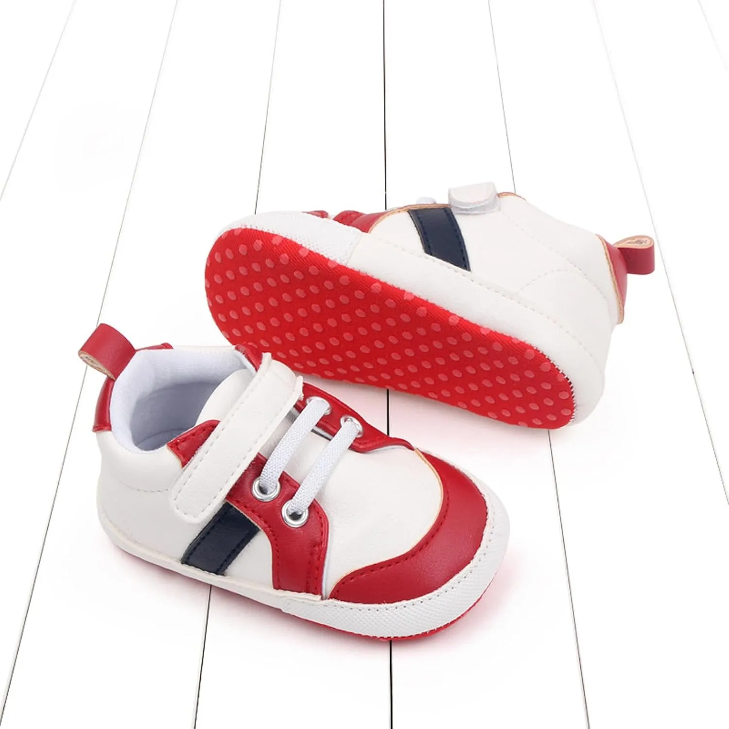 Baby Boys Leather First Walking Sneakers Toddler Girls Infant Anti-Slip Rubber Sole Lightweight First Step Shoes