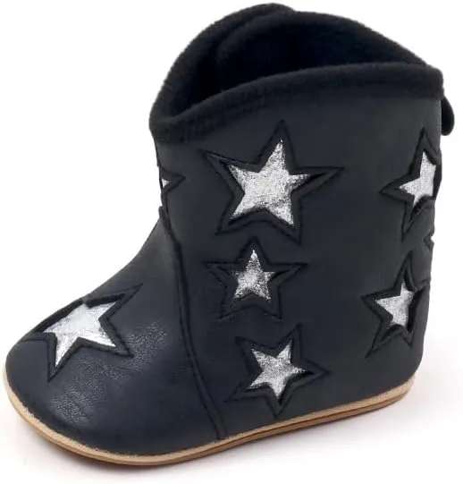 Baby Cowboy Boots Western Boots Toddler Cowboy Bootie Star Patch Soft Sole Non-Slip Crib Shoes for Infant Boys Girls 0-18 Months