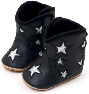 Baby Cowboy Boots Western Boots Toddler Cowboy Bootie Star Patch Soft Sole Non-Slip Crib Shoes for Infant Boys Girls 0-18 Months