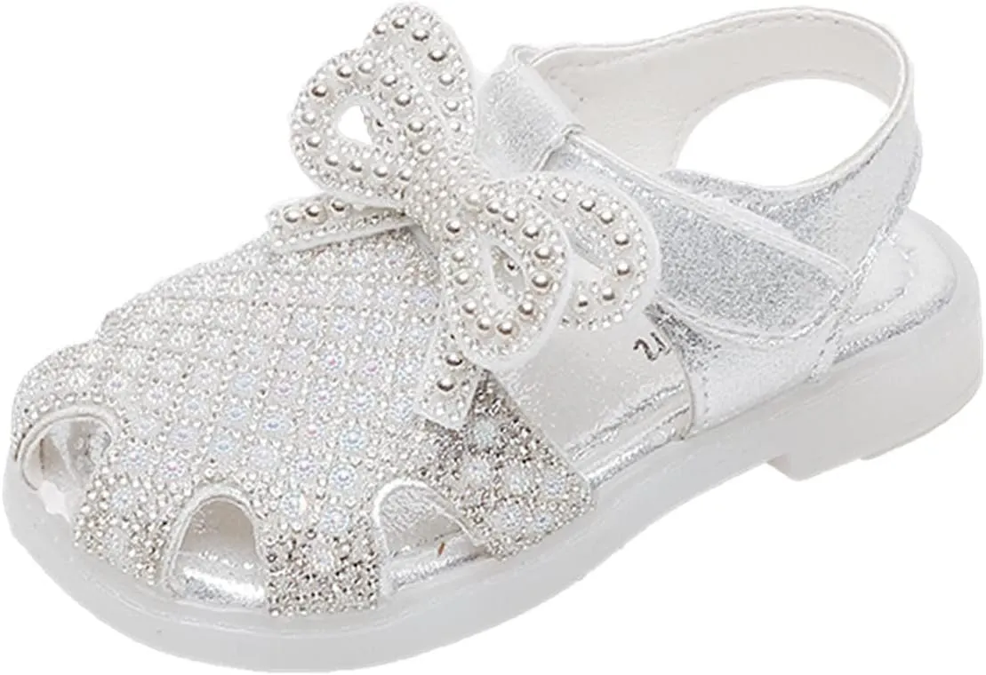 Baby Flat Sole Foot Warmer Girls Leather Rhinestones Embroidery Bow Design Soft Toe Princess Dress Flat Shoes