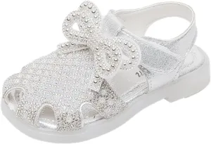 Baby Flat Sole Foot Warmer Girls Leather Rhinestones Embroidery Bow Design Soft Toe Princess Dress Flat Shoes