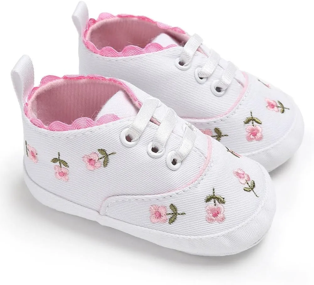 Baby Girl Shoes Baby Girls Sole Infant Crib Shoes Floral Canvas Soft -Slip Baby Shoes Cute