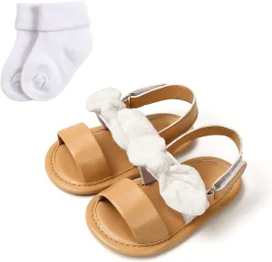 Baby Girls Boys PU Leather Sandals Bowknot Shoe Rubber Sole Open Toe Infant Toddler First Walker Princess Dress Shoes