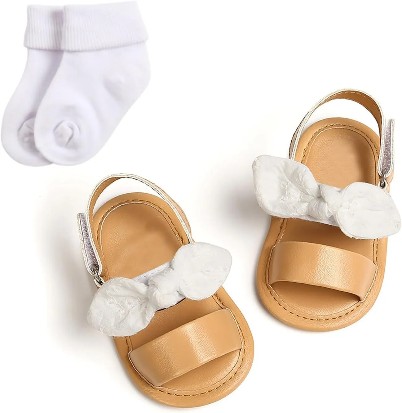 Baby Girls Boys PU Leather Sandals Bowknot Shoe Rubber Sole Open Toe Infant Toddler First Walker Princess Dress Shoes