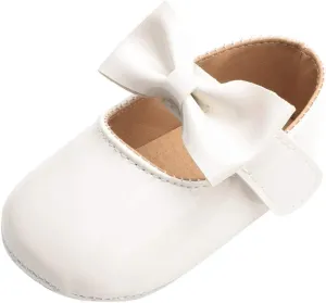 Baby Girls Mary Jane Flat Shoes with Bownot Non Slip Soft Sole PU Leather Newborn Infant Toddler Dress Shoes