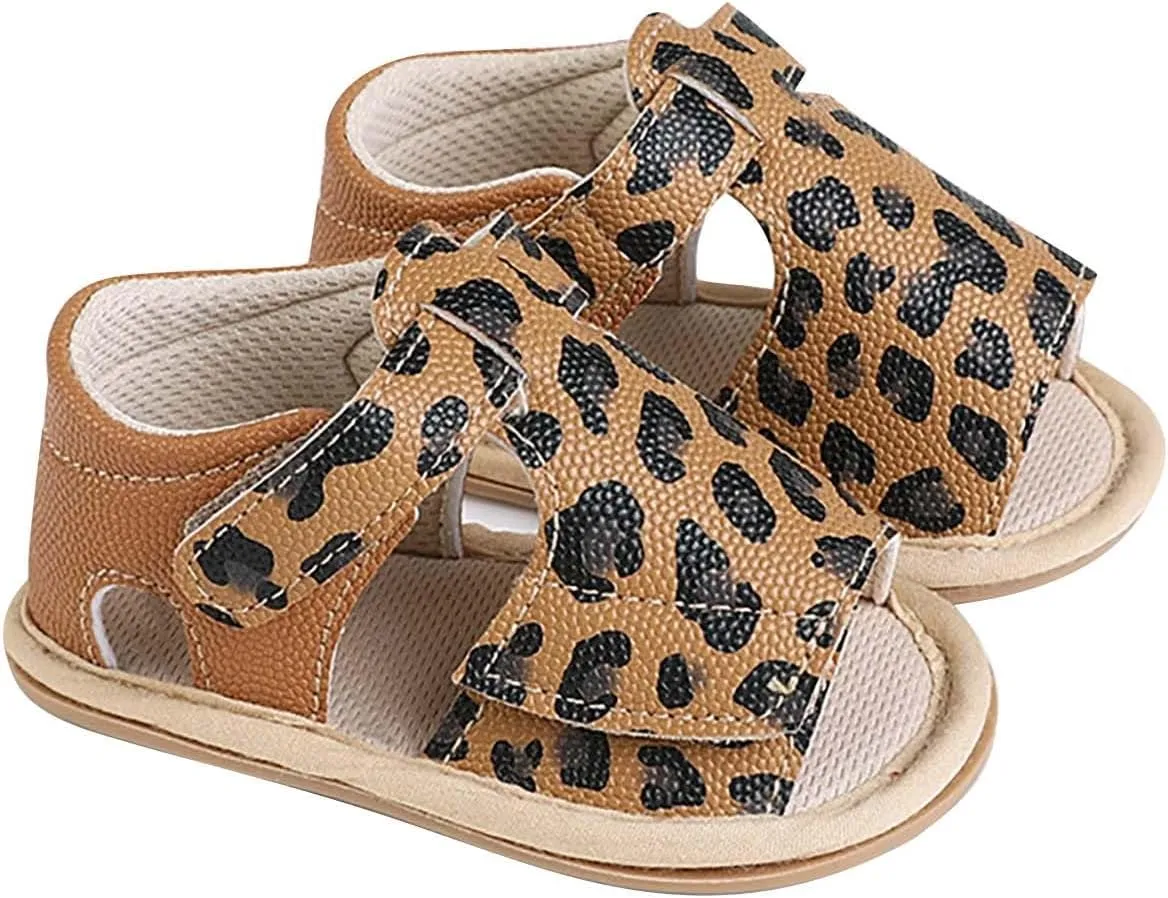 Baby Girls Sandals Soft Rubber Princess Flat Shoes Breathable Non Slip Flower Leopard Print Little Girl Sandals