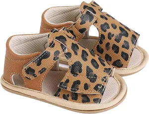 Baby Girls Sandals Soft Rubber Princess Flat Shoes Breathable Non Slip Flower Leopard Print Little Girl Sandals