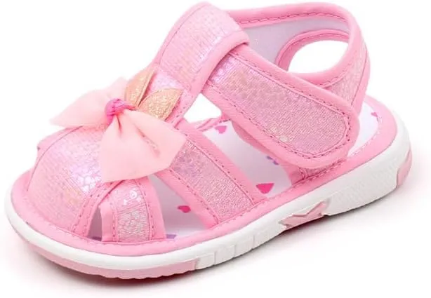 Baby Girls Squeaky Sandals Infant Premium Rubber Sole Closed-Toe Non-Slip Shoes Toddler Girl Soft First Walkers Shoes