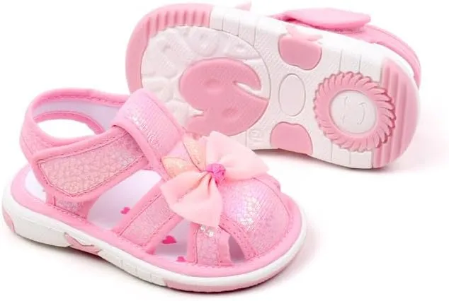 Baby Girls Squeaky Sandals Infant Premium Rubber Sole Closed-Toe Non-Slip Shoes Toddler Girl Soft First Walkers Shoes