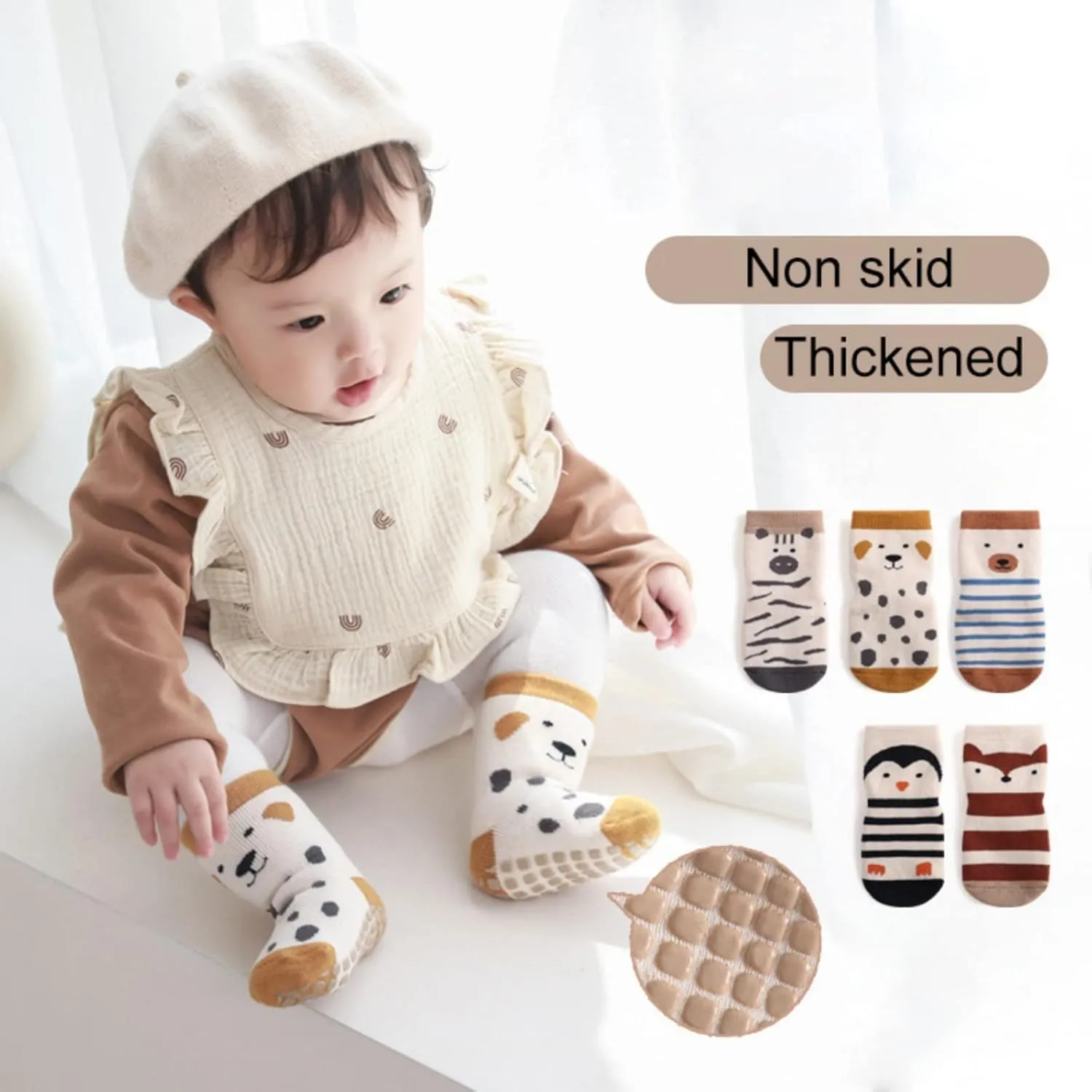 Baby Non-skid Grip Socks Toddler Socks Warm Thick Anti Skid Slipper Crew Socks for Girls Boys Newborn Infant