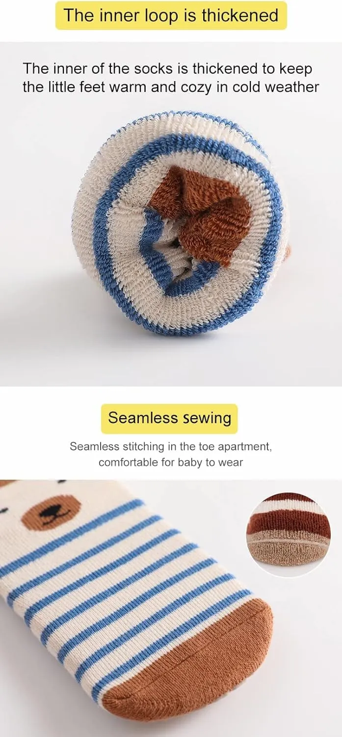 Baby Non-skid Grip Socks Toddler Socks Warm Thick Anti Skid Slipper Crew Socks for Girls Boys Newborn Infant