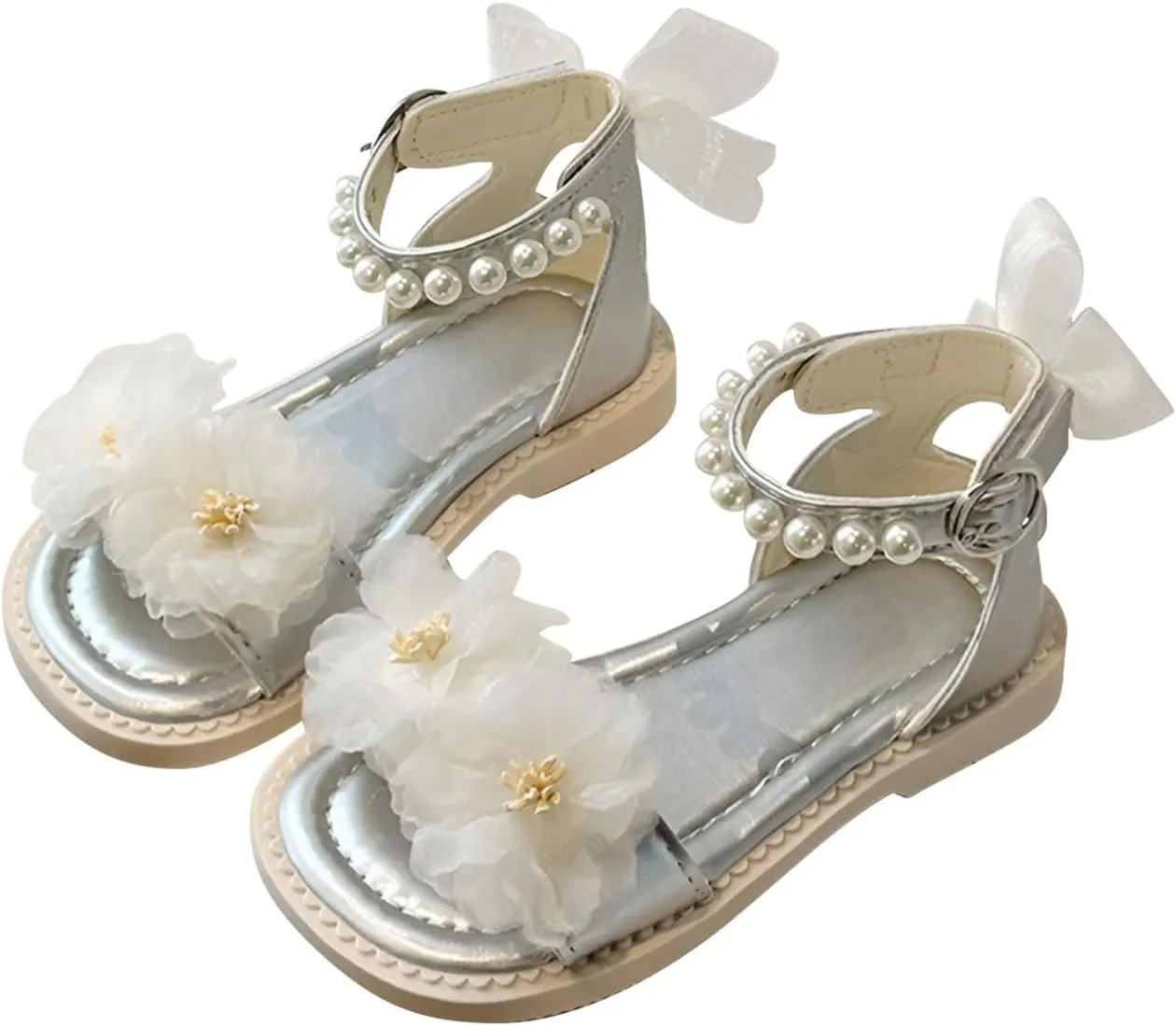 Baby Princess Dress Girls Flower Sandals Summer For Children Wearing Beach Shoes Pearl Soft Sole Casual Dress Shoe