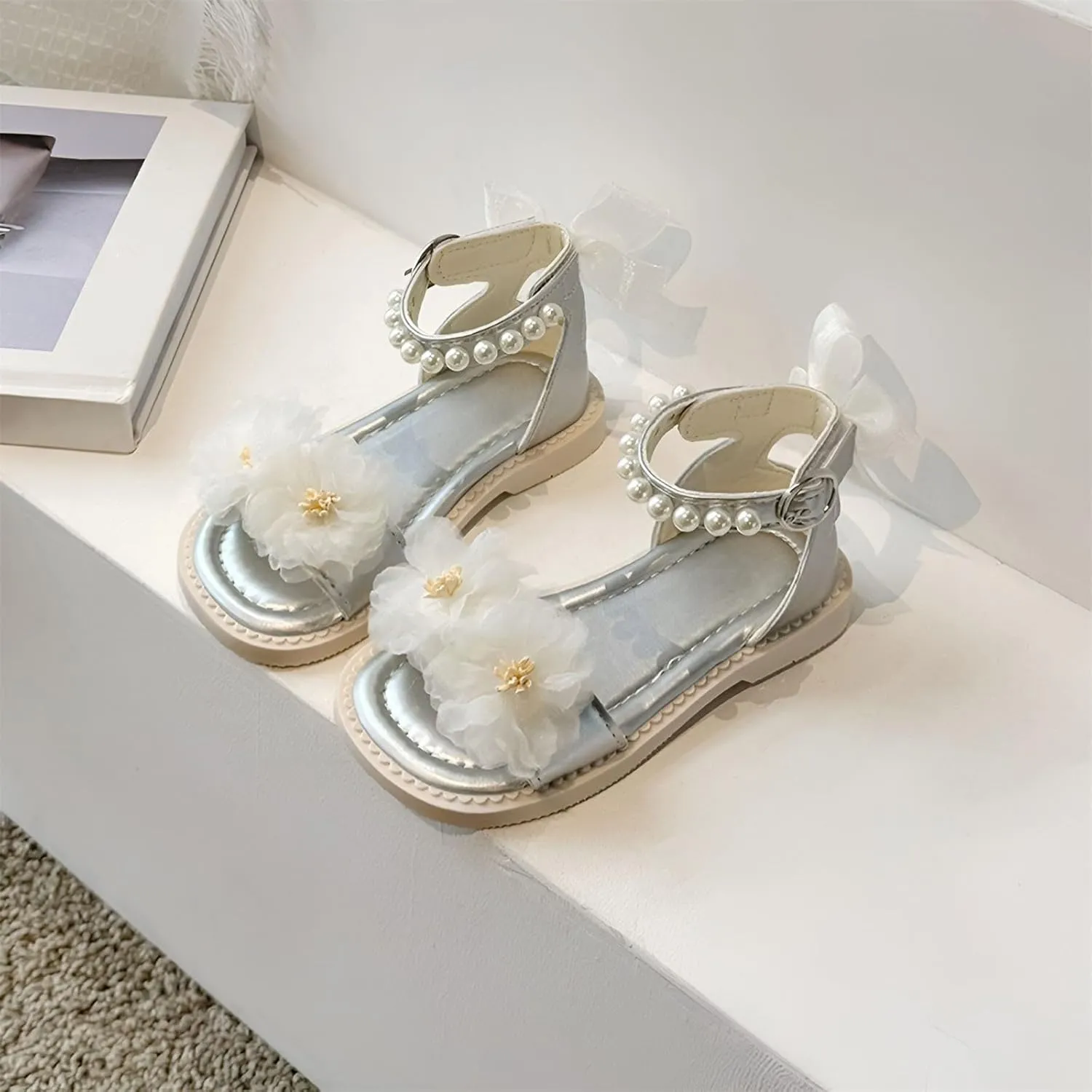 Baby Princess Dress Girls Flower Sandals Summer For Children Wearing Beach Shoes Pearl Soft Sole Casual Dress Shoe