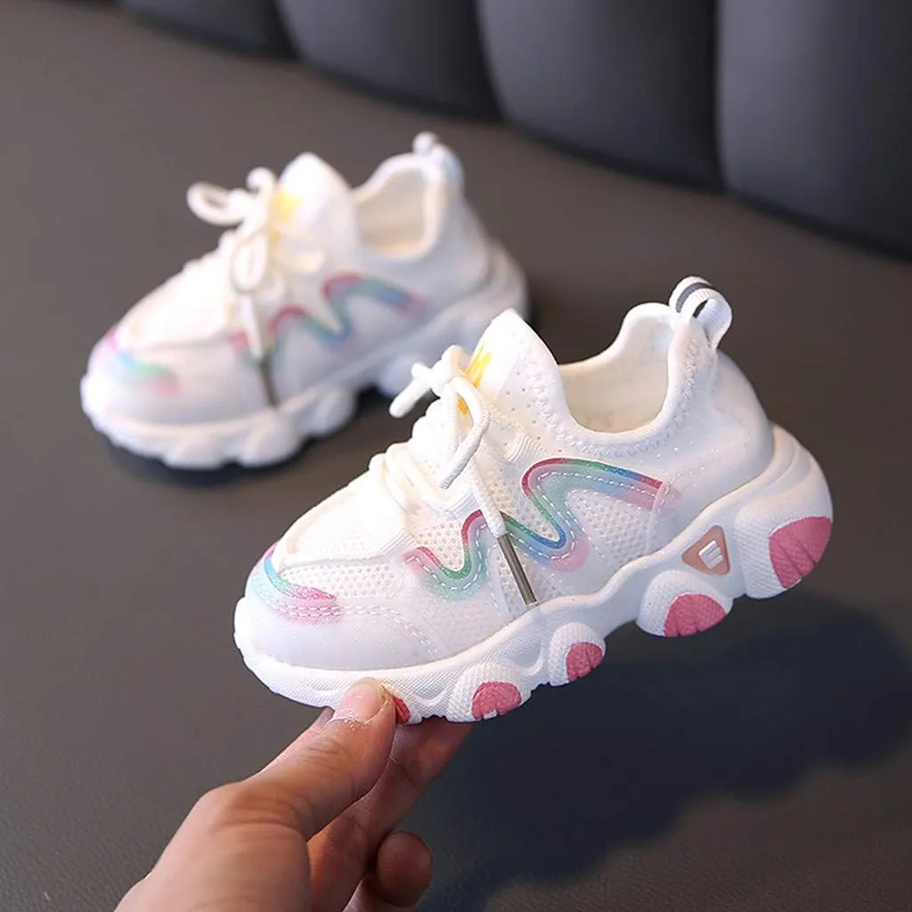Baby Soft Up Shoes Toddler Breathable Infant Sneakers Kids Girls Lace Mesh Baby Shoes Run Shoes for (White, 4.5-5 Years)