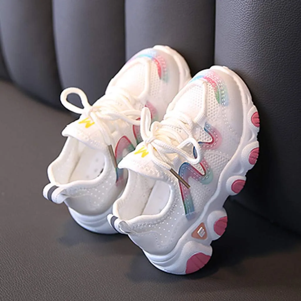 Baby Soft Up Shoes Toddler Breathable Infant Sneakers Kids Girls Lace Mesh Baby Shoes Run Shoes for (White, 4.5-5 Years)