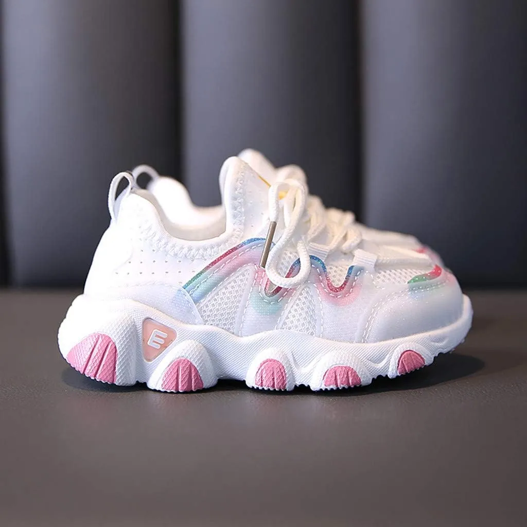 Baby Soft Up Shoes Toddler Breathable Infant Sneakers Kids Girls Lace Mesh Baby Shoes Run Shoes for (White, 4.5-5 Years)