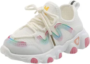 Baby Soft Up Shoes Toddler Breathable Infant Sneakers Kids Girls Lace Mesh Baby Shoes Run Shoes for (White, 4.5-5 Years)