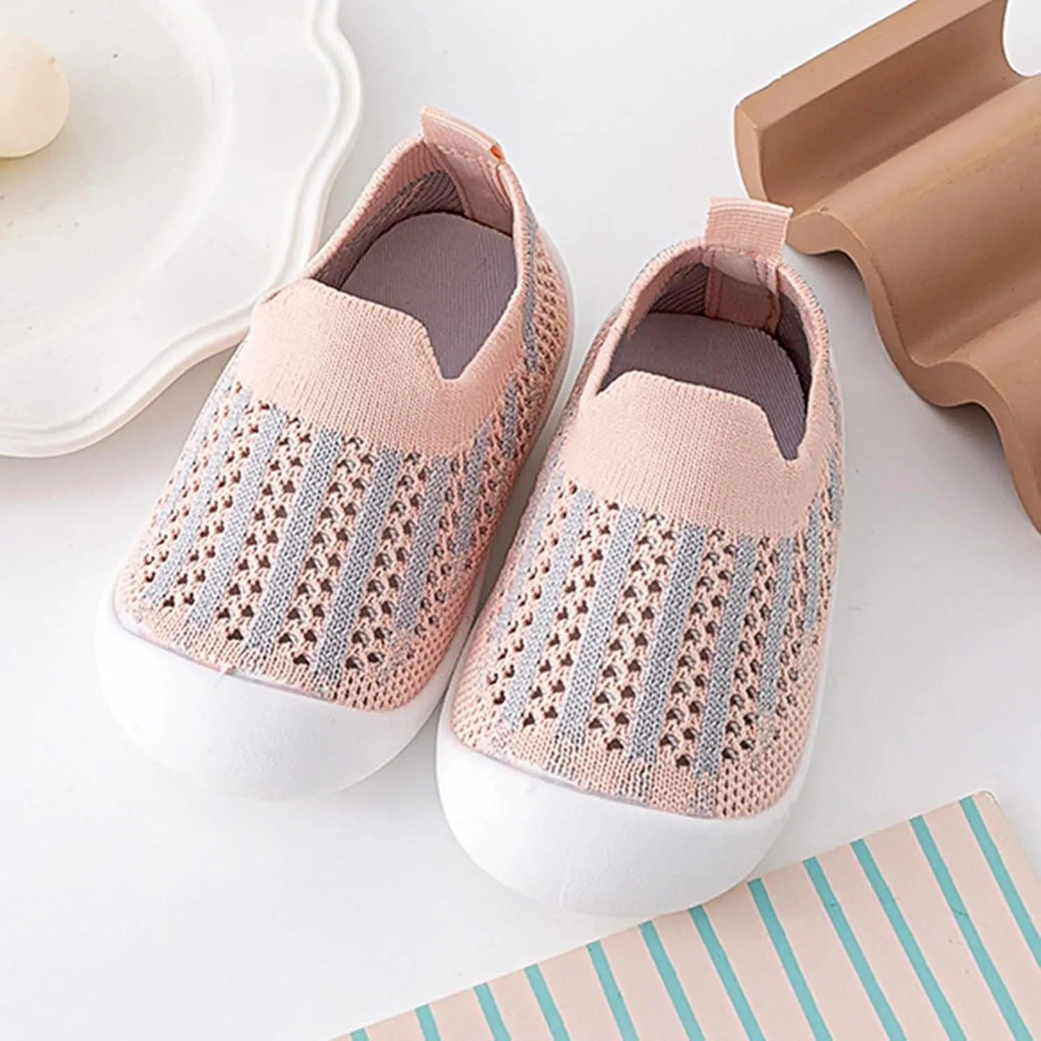 Baby Toddler First Walking Non-Skid Shoes Infant Boys Girls Soft Sole Summer Breathable Knitted Mesh Socks Shoes Slip-on Slippers (Pink, 18 Months)