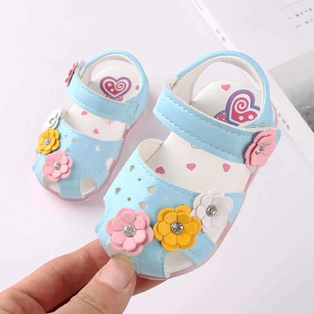 Baby Toddler Girls Boys Led Light Up Sandals Flowers Casual Shoes for 1-6 Years Old Kids Luminous Run Sport Sandals
