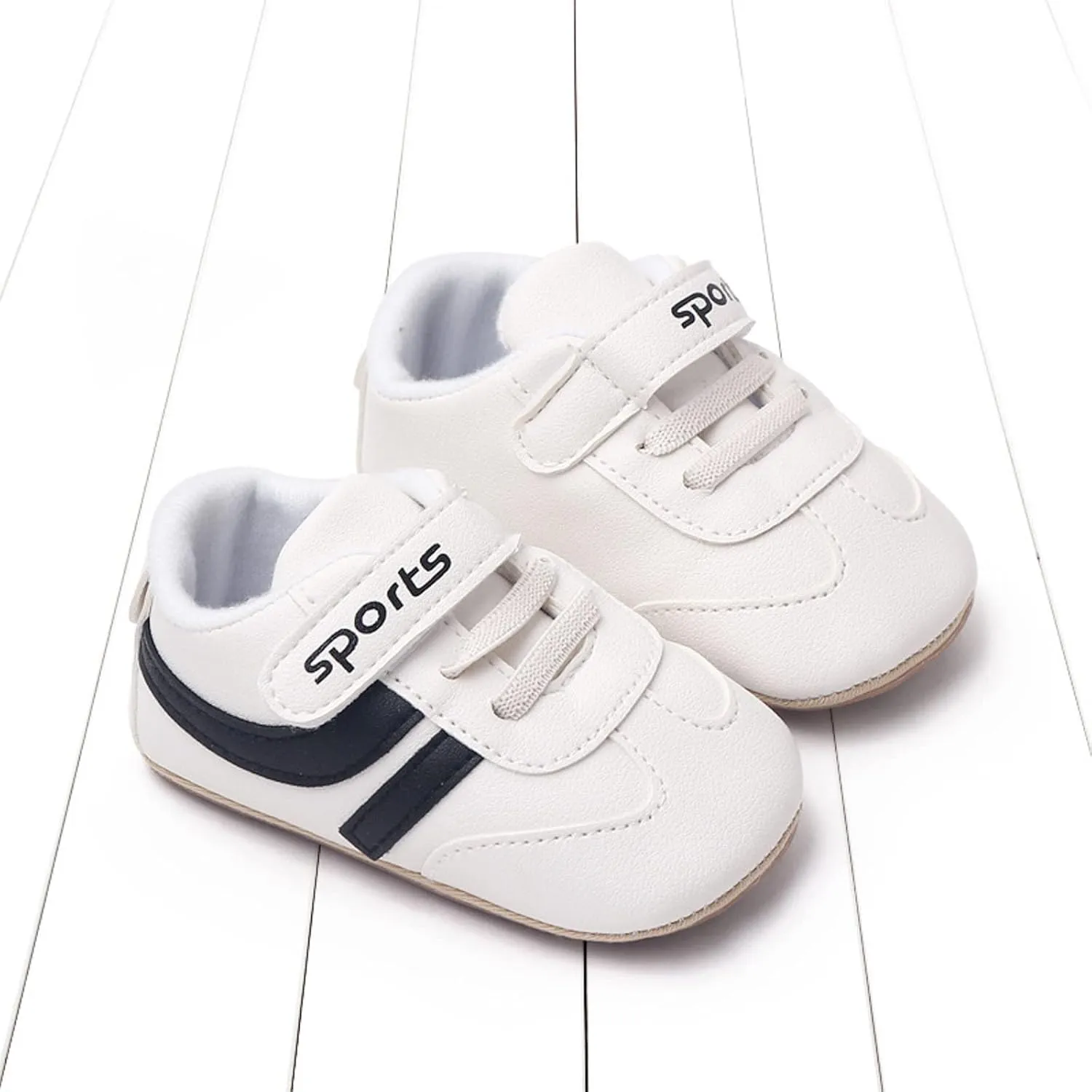 Baby Unisex Leather Sport Sneakers Infant Boys Girls Non-Slip Soft Sole Lightweight Platform First Walking Shoes