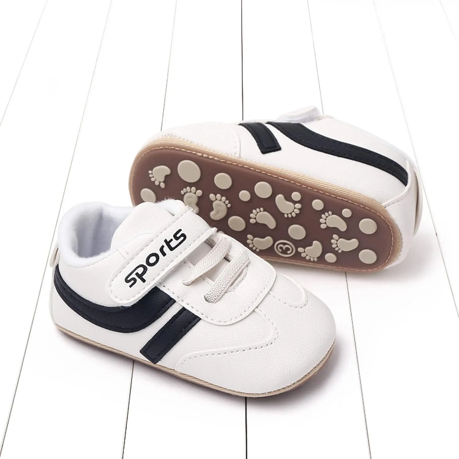 Baby Unisex Leather Sport Sneakers Infant Boys Girls Non-Slip Soft Sole Lightweight Platform First Walking Shoes
