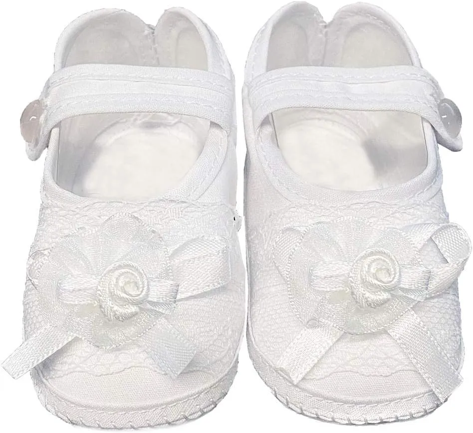 Baptism Shoes for Baby Girls - White Baby Christening Shoes Baby Booties Newborn - Zapatos de Bautizo para Nina