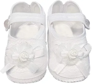 Baptism Shoes for Baby Girls - White Baby Christening Shoes Baby Booties Newborn - Zapatos de Bautizo para Nina