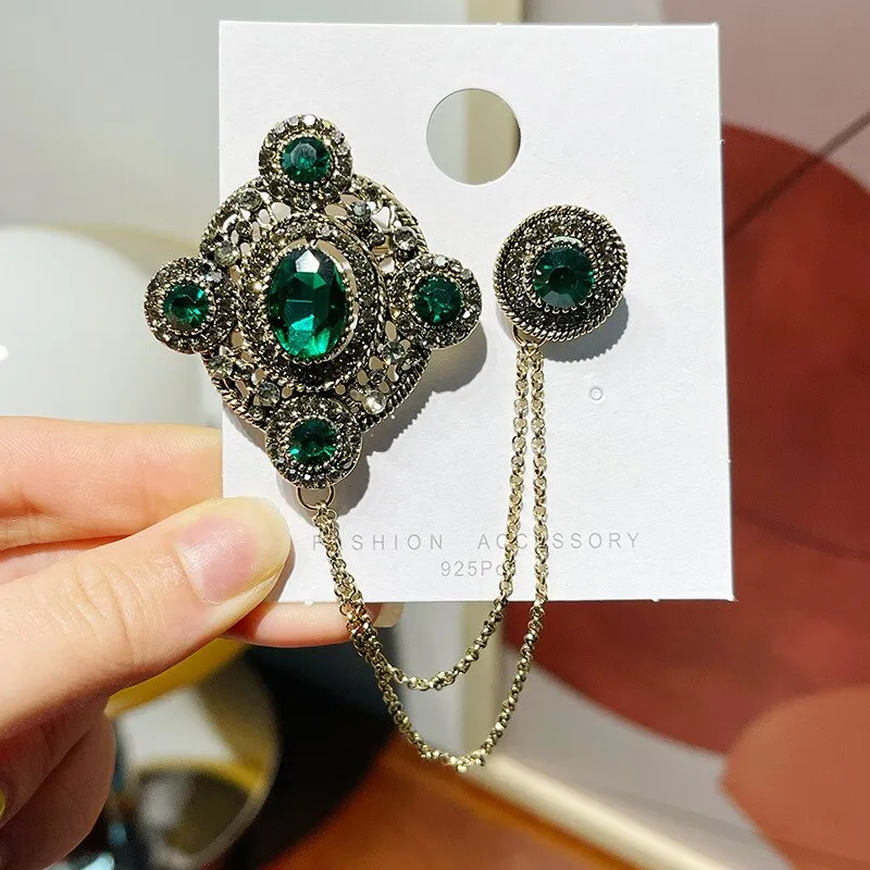 Baroque Style Women Vintage Crystal Chains Brooches