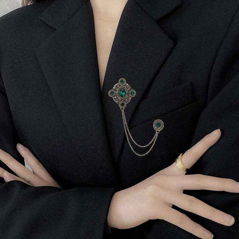 Baroque Style Women Vintage Crystal Chains Brooches