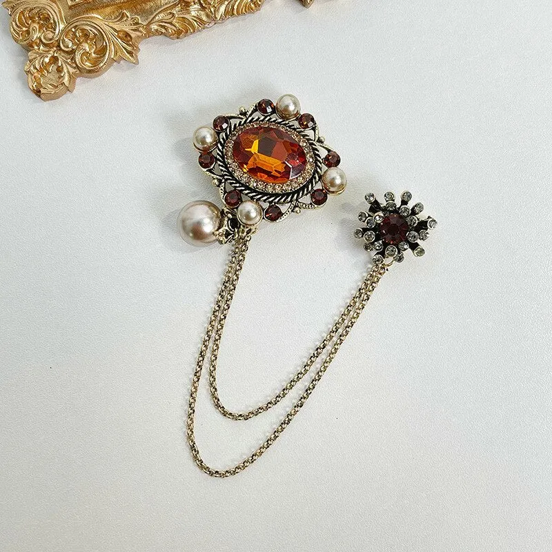 Baroque Style Women Vintage Crystal Chains Brooches
