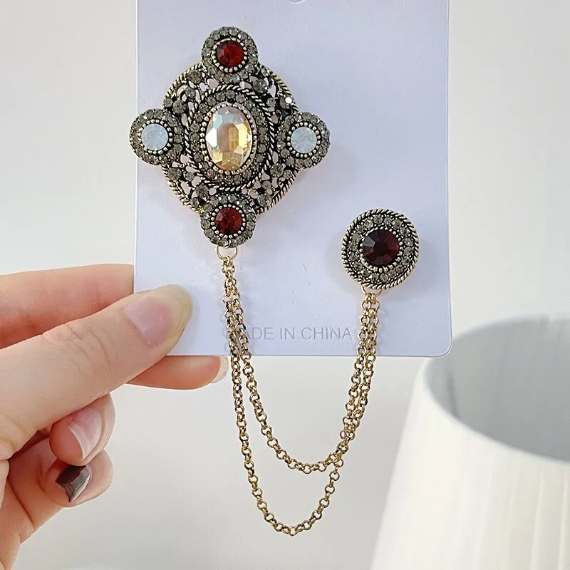 Baroque Style Women Vintage Crystal Chains Brooches