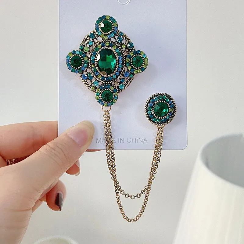 Baroque Style Women Vintage Crystal Chains Brooches