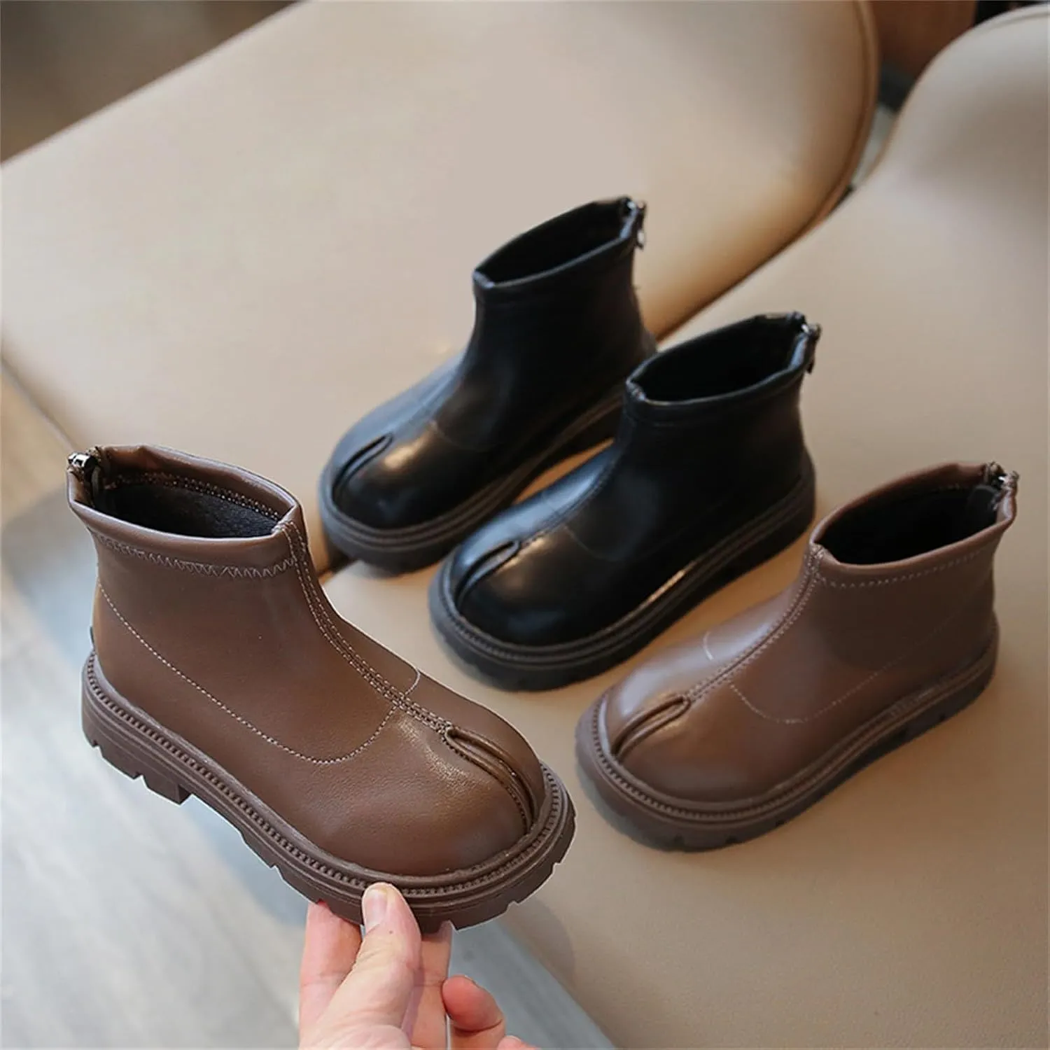 Black Platform Booties Girls Zipper Shoes Outdoor Warm Non Slip Soft Sole Booties Classic Water Proof Play Shoes