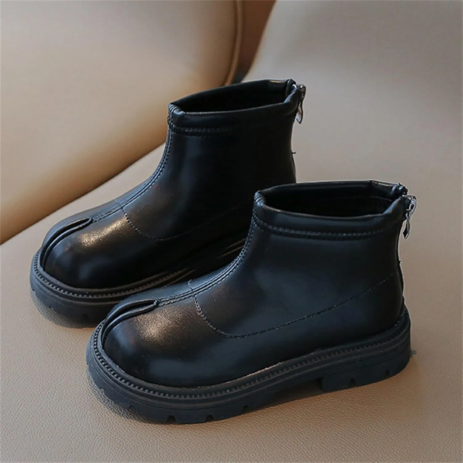 Black Platform Booties Girls Zipper Shoes Outdoor Warm Non Slip Soft Sole Booties Classic Water Proof Play Shoes